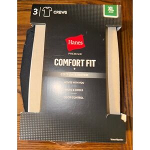Hanes Premium Comfort Fit Cotton Stretch Crewneck Undershirts Black 2 Pack XL